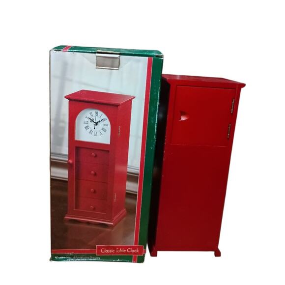 Vintage 13" Classic Table Clock Hinged Door Functioning Jewelry Drawers Tower - Picture 2 of 5